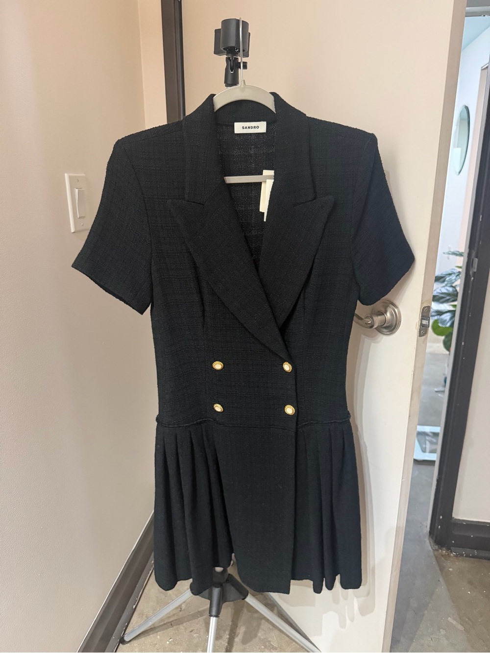 Sandro Black Textured Tweed Jacket with Label